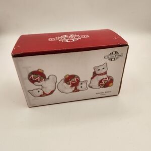 Fitz and Floyd Yuletide Kitten Ornaments - White and Red